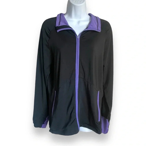 Aviva Sports Women’s XL Black & Purple Zip-Up Athletic Jacket with Thumb Holes - Picture 1 of 13